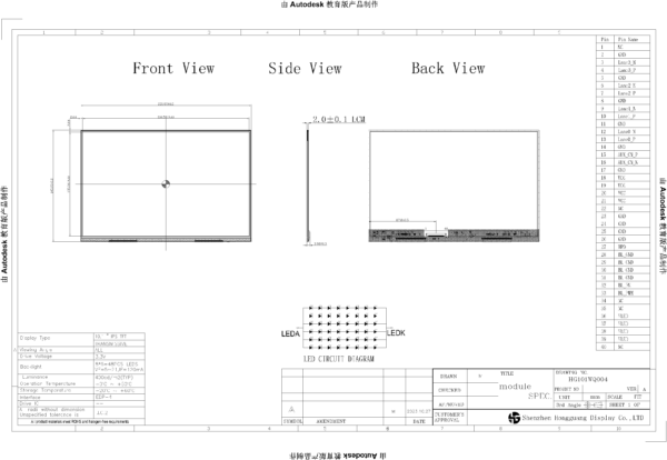 10.1 inch TFT LCD Module, High Resolution, 2560x1600, eDP Interface (3)